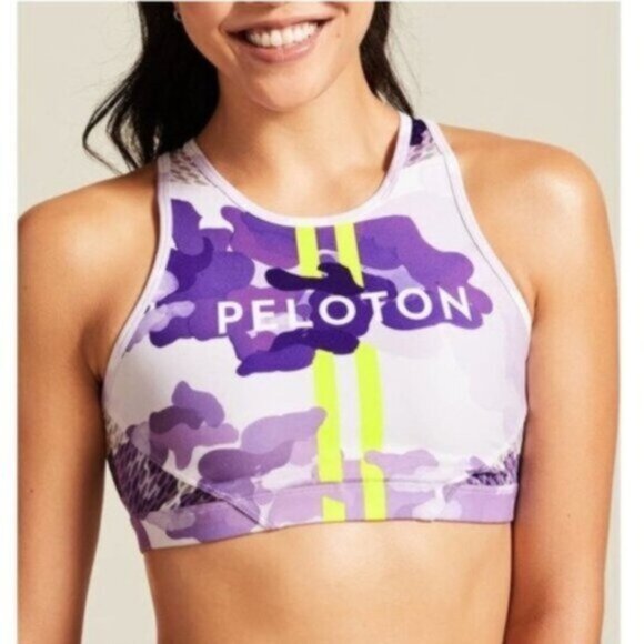 NWT Peloton X Purple Camo Athleisure With Cut Out Nail Polish Sports Bra Size XS - Picture 1 of 7